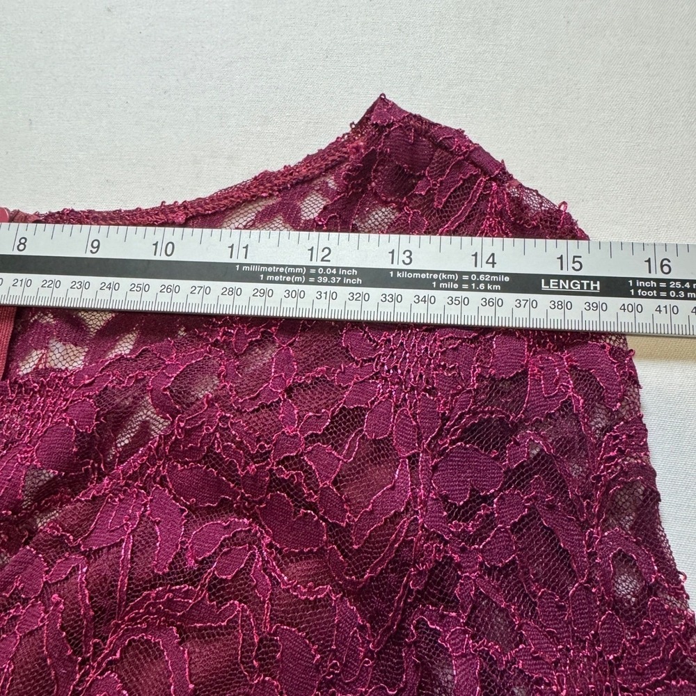 Burgundy Floral Lace Long Sleeve Bodycon Sheath Dress XS Cocktail Wedding Guest - Picture 5 of 9